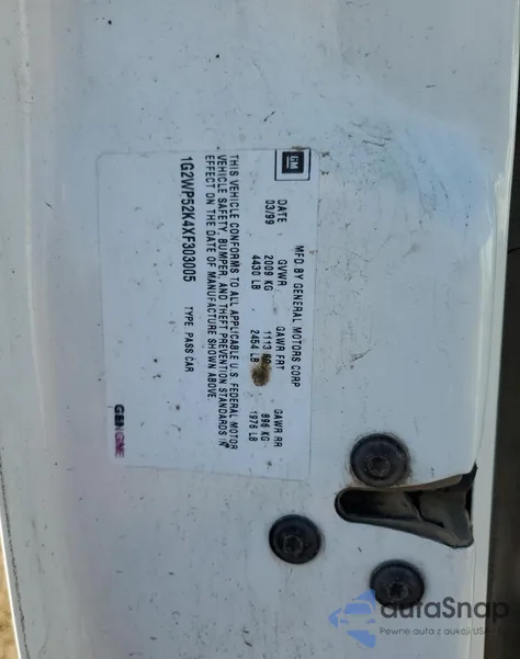 1999 Pontiac Grand Prix Gt from USA, damaged, VIN 1G2WP52K4XF303005